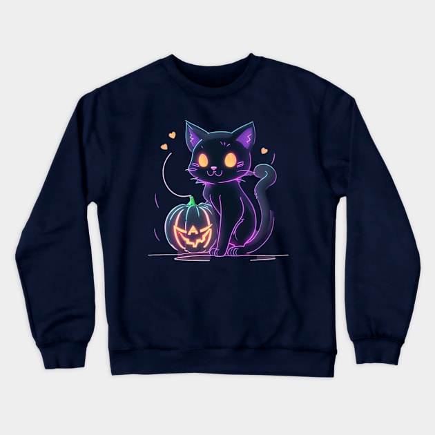 neon cat pumpkin Crewneck Sweatshirt by AOAOCreation